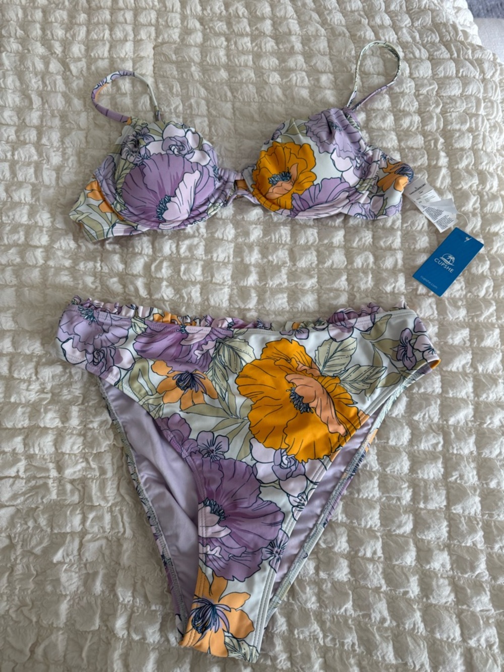 Cupshe Yellow Floral Scoop Bikini Top